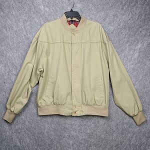 Vintage Field And Stream Bomber Jacket Mens XL Beige Plaid Lined Made Hong‎ Kong